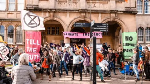 Simon Holliday Extinction Rebellion protests outside of the Town Hall in Weston- Super-Mare.