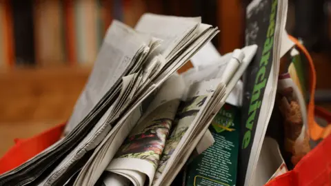 BBC Paper and card ready to be taken to the recycling