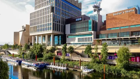 Morley von Sternberg/Queen Elizabeth Olympic Park An artist's impression of Stratford Waterfront at Olympic Park in east London, showing waterfront buildings for the University of the Arts London, the BBC and others