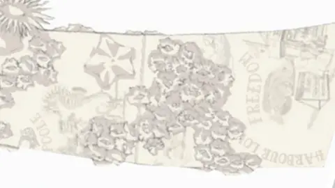 Instar A close-up view of the artist's impression of the sculpture with floral designs and the words 'harbour', 'freedom' and 'Poole'.