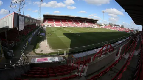Getty Images A wide shot of the County Ground in Swindon showing empty stands
