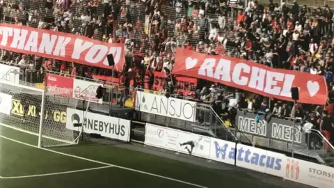 Falkarna A 'thank you Rachel' banner held by the Ostersunds fans