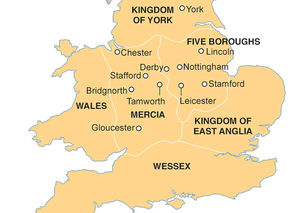 Map of England and Wales in 900 AD