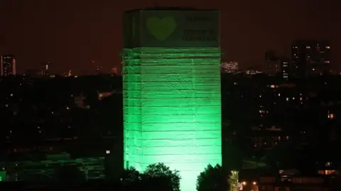 PA Grenfell tower illuminated green