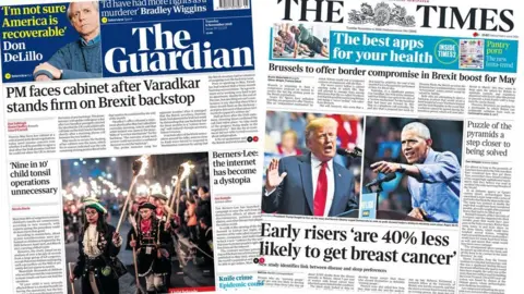 The Guardian and the Times front page