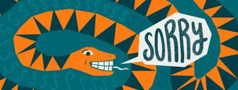 BBC Three illustration of a snaking with speech bubble saying sorry