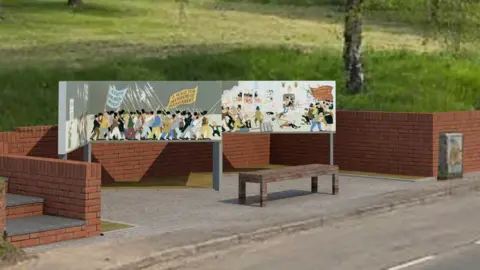 Rogerstone Community Council Artist impression of Chartist mural and commemorative bench in Rogerstone