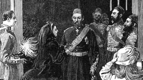 Getty Images Queen Victoria investing Abdul Aziz, Sultan of Turkey, with the order of the Garter, 1867