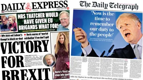 front page of the daily express and the daily telegraph