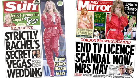 Front pages of the Sun and the Mirror