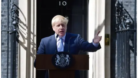 Boris Johnson outside number 10 downing street delivering first speech as prime minister