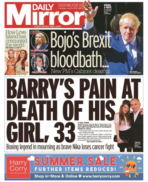 Daily Mirror front page of the Daily Mirror Thursday 25 July 2019