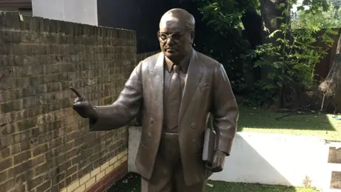 A statue of Dr Ambedkar has been erected in the back garden of the property