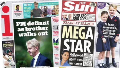 The front pages of the i and the Sun