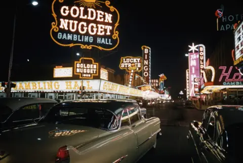 Getty Images Archive image shows a view of Fremont Street, historic Las Vegas, in 1958