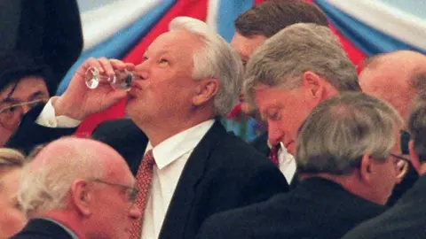 Getty Images Boris Yeltsin with Bill Clinton and John Major