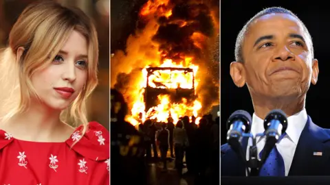 Getty Images Peaches Geldof, a bus burning during the London riots, and Barack Obama