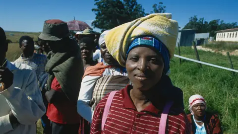 Getty Images South Africans Standing in Line to Vote During 1994 Elections