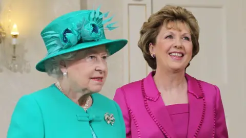 Press Association Queen Elizabeth II and President Mary McAleese at Aras An Uachtarain in Phoenix Park, Dublin.