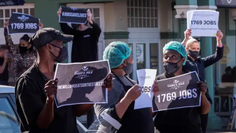 EPA Restaurant workers in Cape Town demonstrating against South Africa's alcohol ban in July 2020