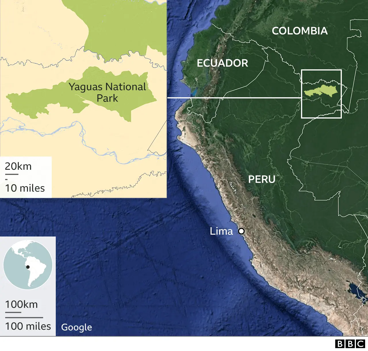 Map showing the location of Yaguas National Park