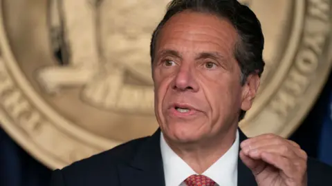 LightRocket via Getty Images Former New York State governor Andrew Cuomo holds press briefing in 2021