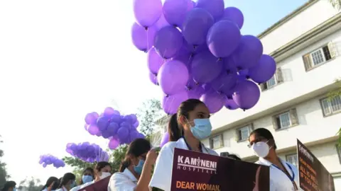 Getty Images In Hyderabad, India, medical students from Kamineni Hospitals took part in a rally to create awareness around women's health