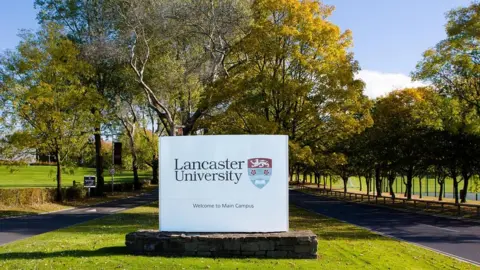 Lancaster University Lancaster University sign at entrance of university
