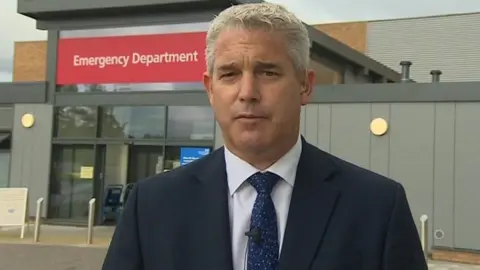 BBC Stephen Barclay outside the Norfolk and Norwich University Hospital