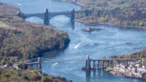 Getty Images pic of both bridge crossings to Anglesey