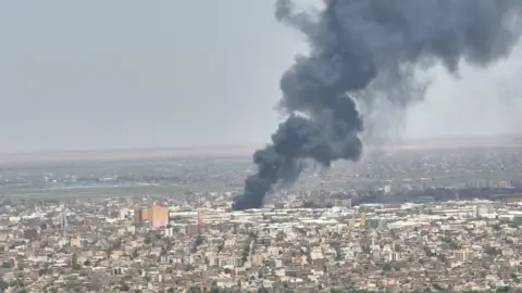 Reuters Drone footage shows dense smoke rising from fires near the Sudan capital Khartoum