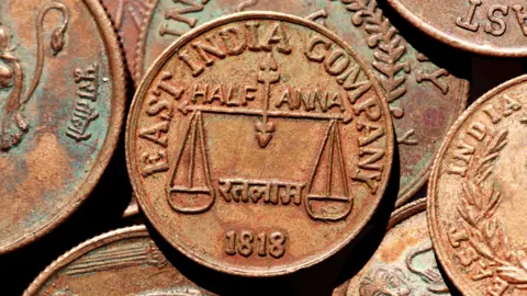 Alamy Half Anna East India Company coins of 1818