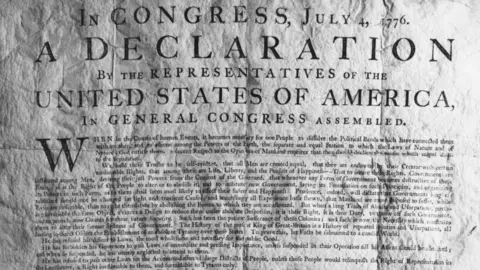 Getty Images A copy of the American Declaration of Independence