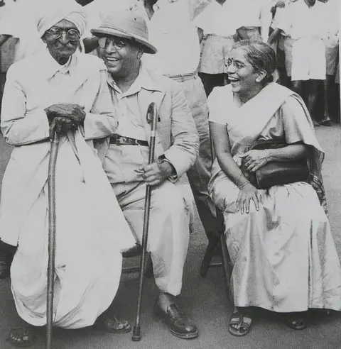 Dr Ambedkar (centre) with his second wife Mai Ambedkar and activist Rao Bahadur CK Bole (left) in Mumbai