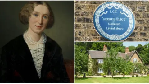 Herbert Art Gallery/ English Heritage/ Arbury George Eliot with a blue plaque and her birthplace