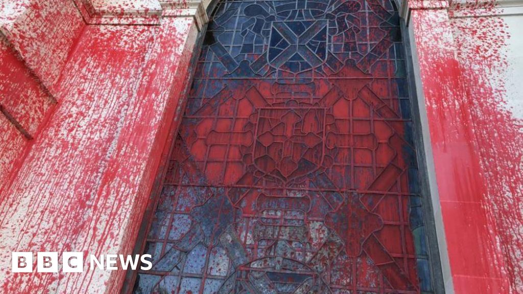 Somerset Council’s headquarters splashed with red paint Somerset Council’s headquarters splashed with red paint