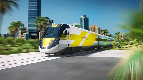 Brightline A rendering of what Brightline’s trains will look like once service begins in 2017 (Credit: Brightline)