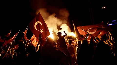 Getty Images Protestors come out against an attempted coup in Turkey in July. (Credit: Getty Images)