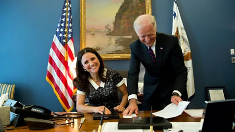 Alamy Veep’s lead Selina Meyer is played by Julia Louis-Dreyfus, shown with real-life VP Joe Biden in 2013 (Credit: Alamy)
