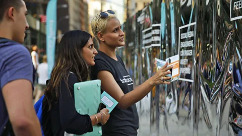 Talkspace A fun-house style mirror was part of a campaign to show how social media distorts our view of ourselves (Credit: Talkspace)