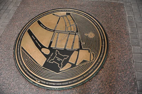 Terese Loeb Kreuzer/Alamy A plaque on Broad Street in New York shows the original grid of New Amsterdam (Credit: Terese Loeb Kreuzer/Alamy)