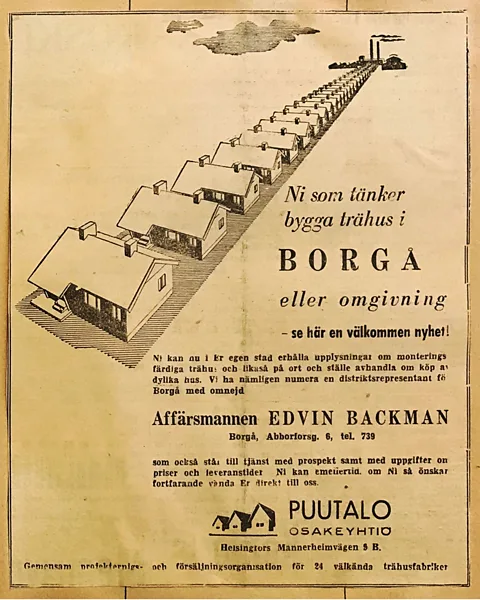 Elka Archive A newspaper ad for Puutalo Oy – the Finnish firm created factory-built, wooden homes to cope with a desperate housing shortage (Credit: Elka Archive)