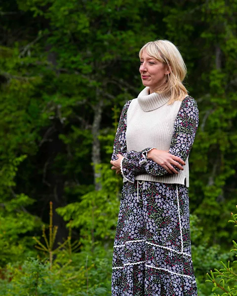 Future Library/Jola McDonald Katie Paterson in the Oslo forest (Credit: Future Library/Jola McDonald)