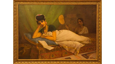 Raja Ravi Varma Heritage Foundation, Bangalore Varma paid great attention to detail of textiles and jewellery – Reclining Nair Lady is one of his best-known works (Credit: Raja Ravi Varma Heritage Foundation, Bangalore)