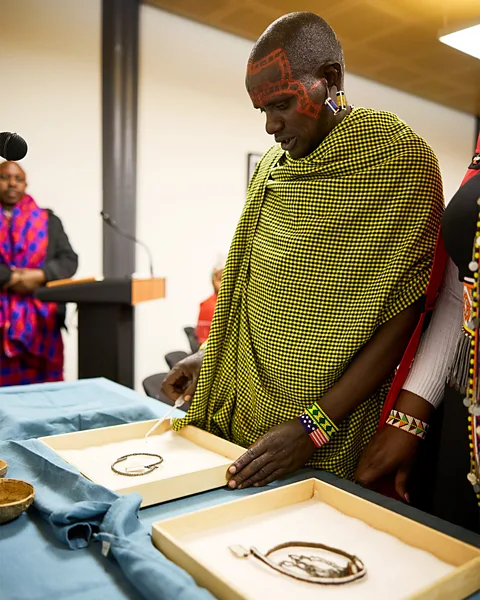 Pitt Rivers Museum, University of Oxford The meeting at the Pitt Rivers Museum involved elements that normally wouldn't be allowed near museum objects, like fire and tea (Credit: Pitt Rivers Museum, University of Oxford)