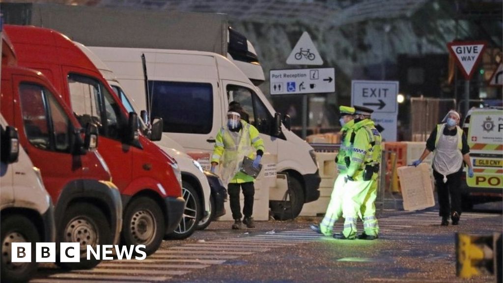 Truckers who tested negative board ferries for France Truckers who tested negative board ferries for France