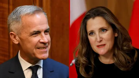 BBC composite Composite image of Mark Carney and Chrystia Freeland.