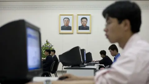 Getty Images North Korean citizen using a computer to access the intranet network