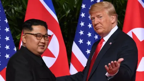 AFP Kim Jong-un and Donald Trump in Singapore (12 June 2018)