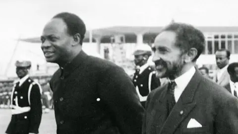 AFP The Ethiopian Emperor Haile Selassie (C) and Ghana"s founder and first President Kwame Nkrumah (L) during the formation of the Organization of African Unity in Addis Ababa. Ghana